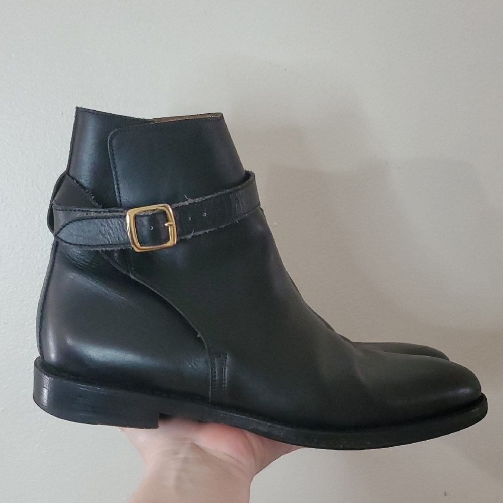 Ypson's Womens Boots Size 39.5 JODHPUR Black Leather Buckle Strap Goodyear Welt